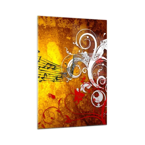Glasbild - Bild auf glas - Abstrakte Musiknoten auf einem bunten Hintergrund mit Ornamenten - 70x100cm - Lass die Musik fließen - Moderne Wanddekoration für Wohnzimmer und Schlafzimmer ARTTOR
