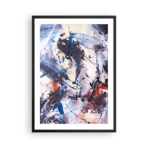 Poster in einem schwarzem Rahmen - Abstrakte Komposition in Blau- und Orangetönen - 50x70cm - Verrückter Tanz der Abstraktion - Moderne Wanddekoration für Wohnzimmer und Schlafzimmer ARTTOR