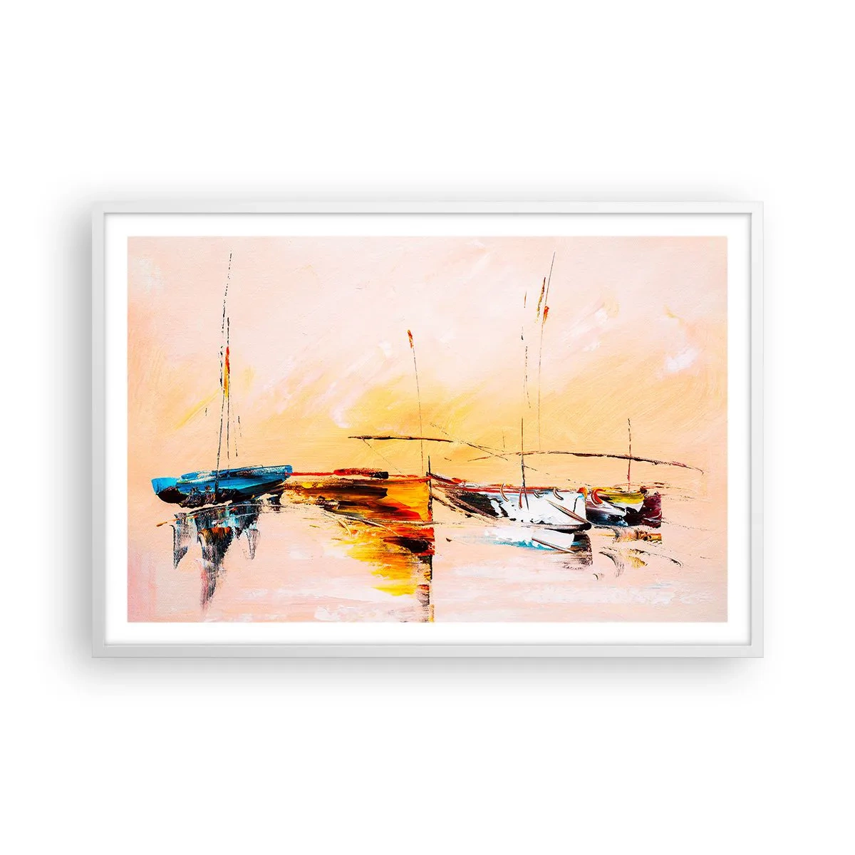 Poster in einem weißen Rahmen - Abend im Yachthafen - 91x61 cm