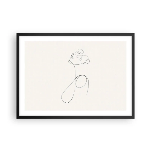 Poster in einem schwarzem Rahmen - Minimalistische Strichzeichnung Gesichtsskizze auf weißem Hintergrund - 70x50cm - Versunken in Träumen - Moderne Wanddekoration für Wohnzimmer und Schlafzimmer ARTTOR