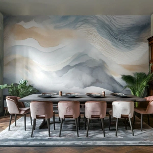 Fototapete Standard Eco - Verschneite und neblige Abstraktion - Stück, Aquarell, Minimalismus - 350x256 cm