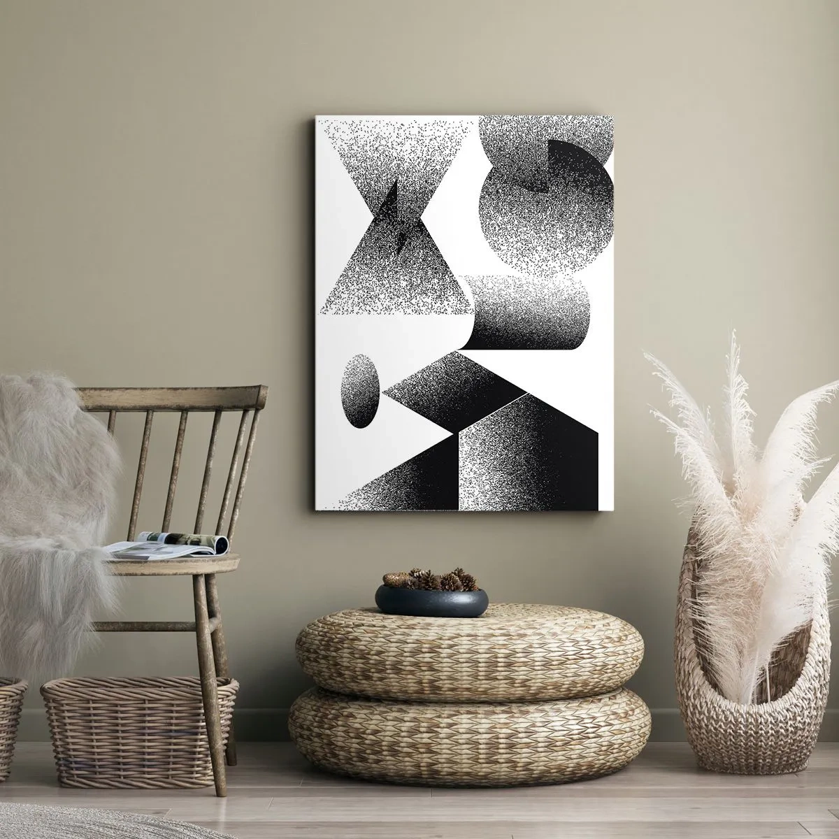 Bild auf Leinwand - Leinwandbild - Geometrie bestehend aus Winkeln und ovalen Formen - 50x70cm - Winkel und Ovale - Moderne Wanddekoration für Wohnzimmer und Schlafzimmer ARTTOR