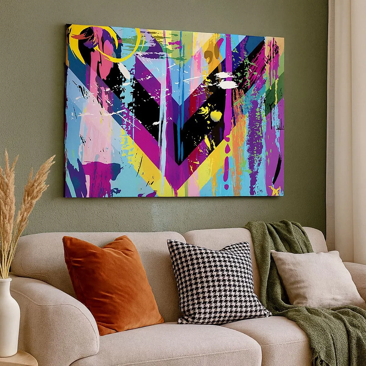 Bild auf Leinwand - Leinwandbild - Abstraktes Muster mit bunten geometrischen Formen - 70x50cm - Von oben nach unten - Moderne Wanddekoration für Wohnzimmer und Schlafzimmer ARTTOR