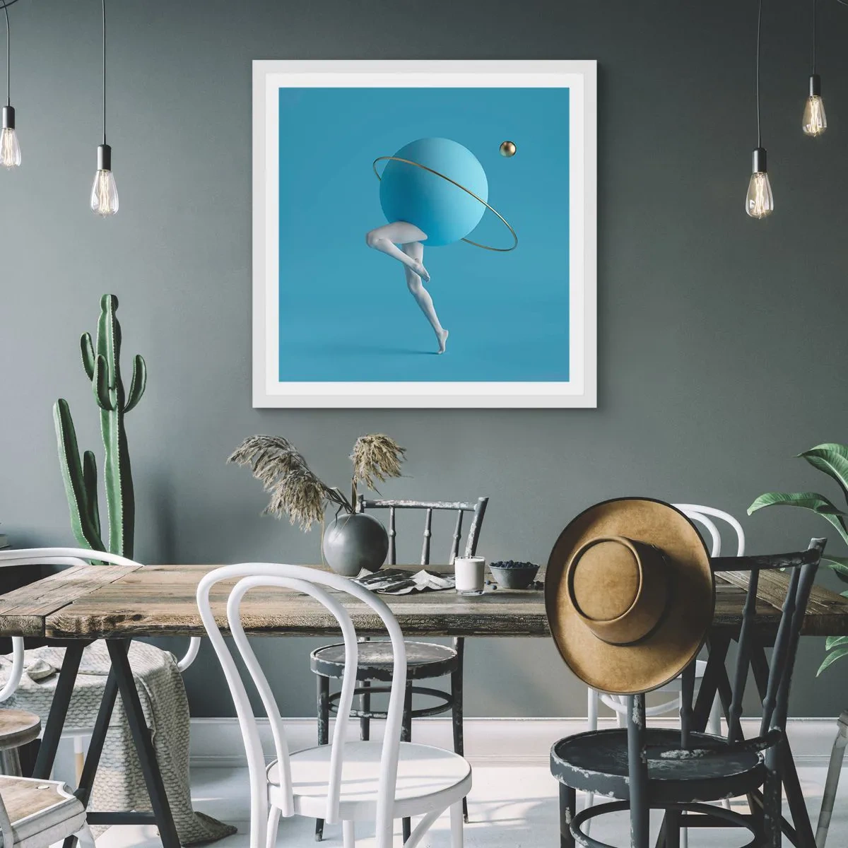 Poster in einem weißen Rahmen - Und die Planeten spielen verrückt - 40x40 cm