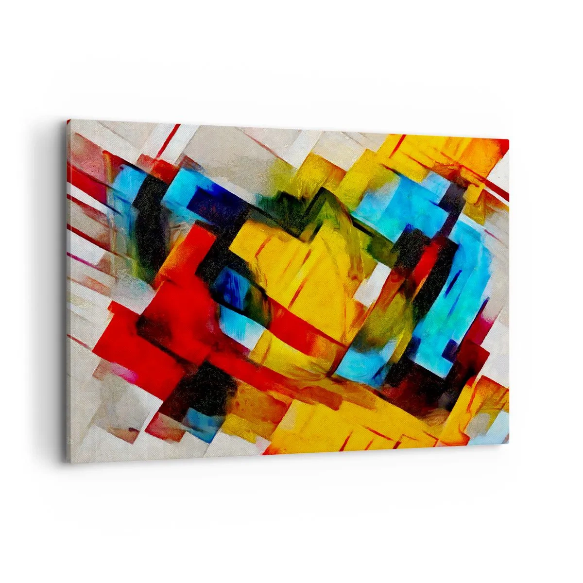 Bild auf Leinwand - Leinwandbild - Abstrakte geometrische Komposition in lebendigen Farben - 100x70cm - Ein bunter Interleaver - Moderne Wanddekoration für Wohnzimmer und Schlafzimmer ARTTOR