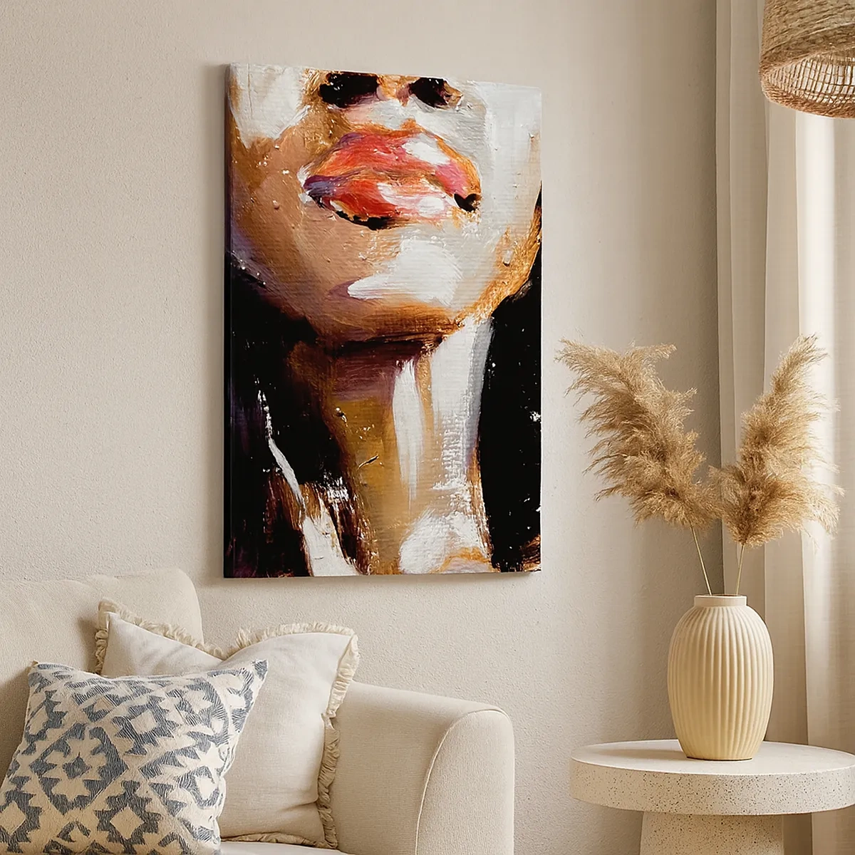 Bild auf Leinwand - Leinwandbild - Porträt einer Frau in ausdrucksstarkem malerischem Stil vor dunklem Hintergrund - 50x70cm - Stolz ohne Vorurteile - Moderne Wanddekoration für Wohnzimmer und Schlafzimmer ARTTOR