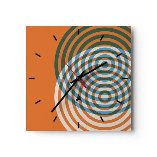 Wanduhr - Glasuhr - Konzentrische Kreise auf orangefarbenem Hintergrund - 30x30cm - Abstrakte kreisförmige Variation - Moderne Wanddekoration für Wohnzimmer und Schlafzimmer ARTTOR