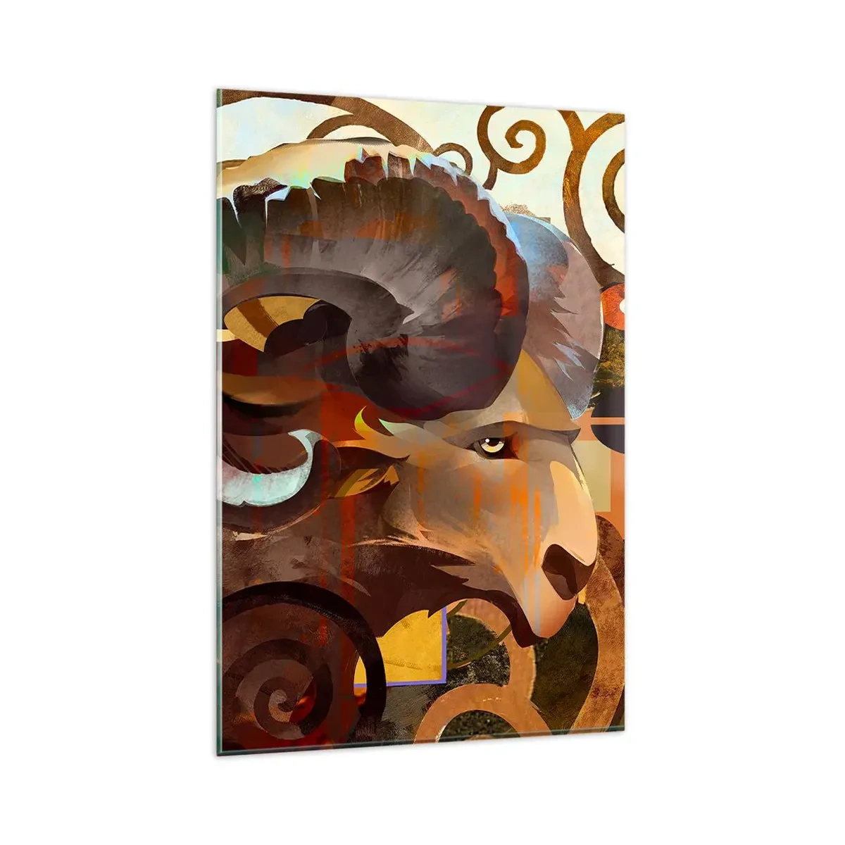 Glasbild - Bild auf glas - Ein symbolischer Widder in einer abstrakten Komposition - 80x120cm - Magie - Religionen - Rituale - Moderne Wanddekoration für Wohnzimmer und Schlafzimmer ARTTOR