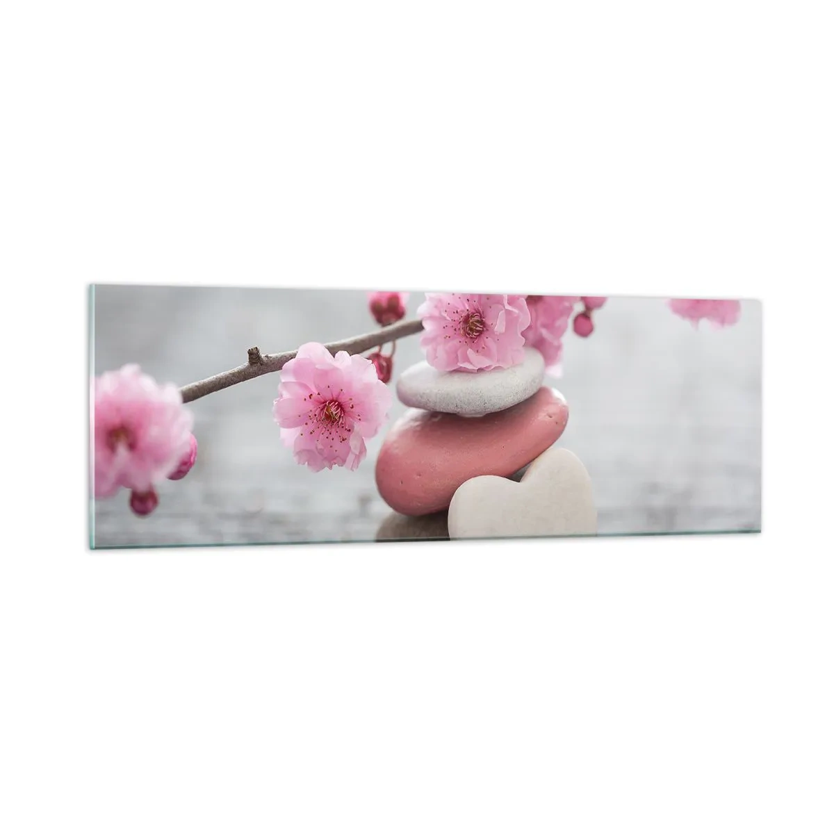 Glasbild - Bild auf glas - Glückseligkeit mit einer Kirschblüte - 90x30 cm