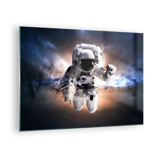 Glasbild - Bild auf glas - Astronaut im Weltraum mit einer Galaxie im Hintergrund - 70x50cm - Grüße aus dem Weltall - Moderne Wanddekoration für Wohnzimmer und Schlafzimmer ARTTOR