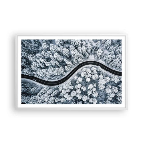 Poster in einem weißen Rahmen - Durch den Winterwald - 91x61 cm