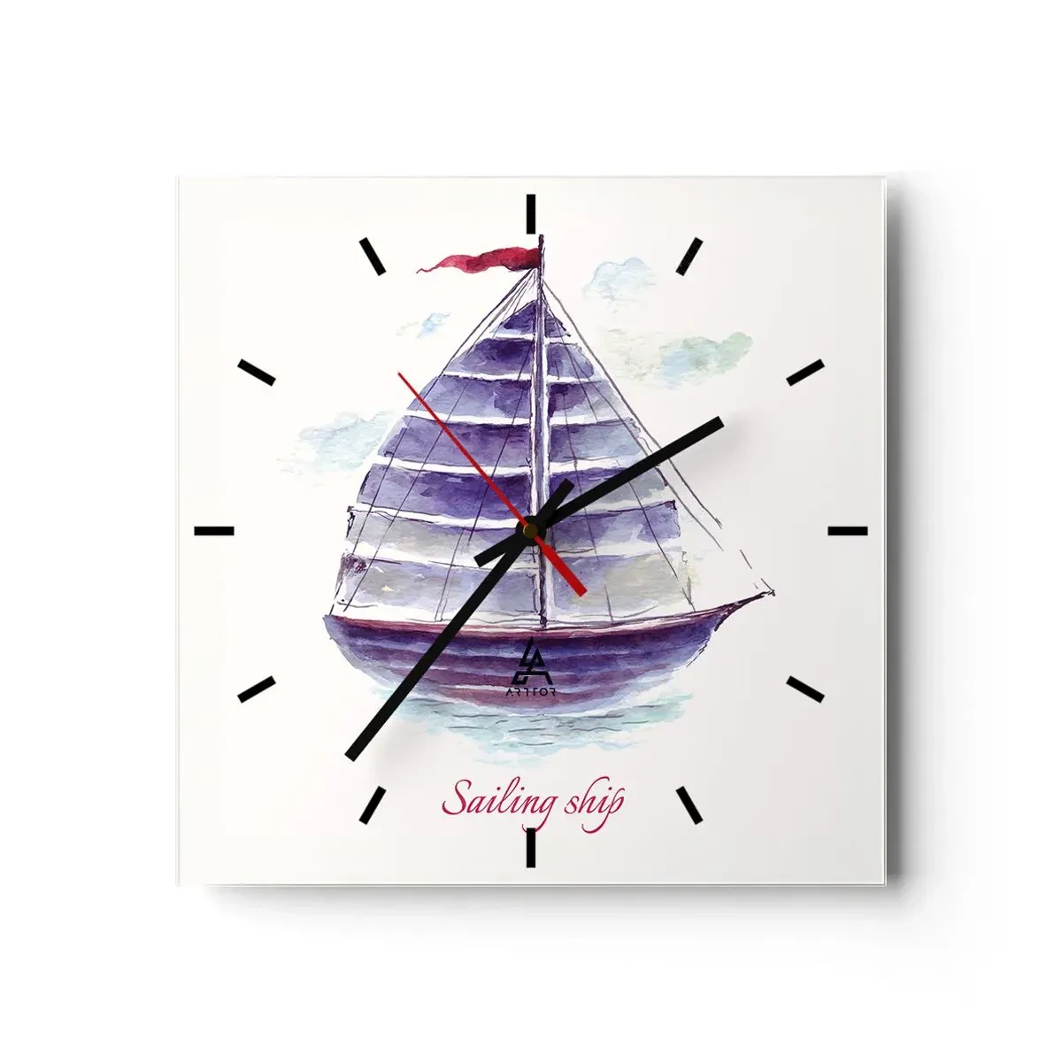Wanduhr - Glasuhr - Volle Segel und ruhiges Wasser - 40x40 cm