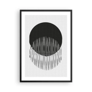 Poster in einem schwarzem Rahmen - Abstrakte Komposition aus einem schwarzen Kreis und vertikalen Linien - 50x70cm - Sein Alter Ego - Moderne Wanddekoration für Wohnzimmer und Schlafzimmer ARTTOR