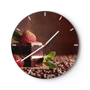 Wanduhr - Glasuhr - Schokoladendessert mit Himbeeren und Minze auf Kaffeebohnen - 30x30cm - Das Leben ist süß - Moderne Wanddekoration für Wohnzimmer, Küche und Schlafzimmer ARTTOR