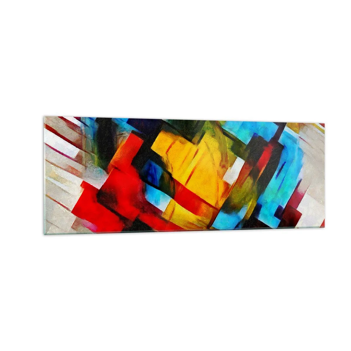 Glasbild - Bild auf glas - Abstrakte geometrische Komposition in lebendigen Farben - 140x50cm - Ein bunter Interleaver - Moderne Wanddekoration für Wohnzimmer und Schlafzimmer ARTTOR