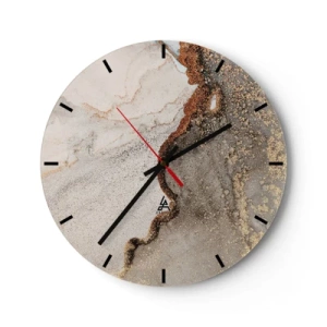 Wanduhr - Glasuhr - Eine abstrakte Komposition in Gold- und Grautönen. - 30x30cm - An der Grenze der Farben - Moderne Wanddekoration für Wohnzimmer, Küche und Schlafzimmer ARTTOR