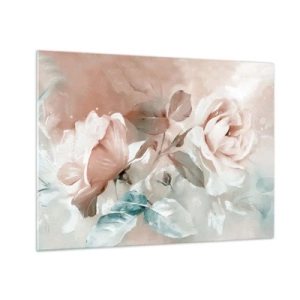 Glasbild - Bild auf glas - Zarte pastellfarbene Aquarellrosen auf hellem Hintergrund - 70x50cm - Geist der Romantik - Moderne Wanddekoration für Wohnzimmer und Schlafzimmer ARTTOR