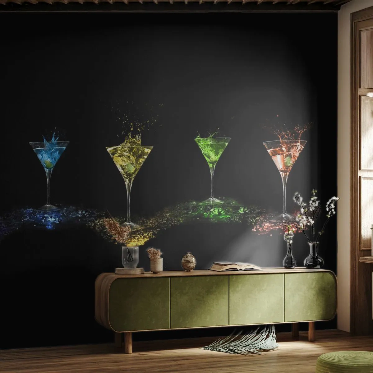 Fototapete Premium Canvas - Farben der Freude in Kristallglas - Gastronomie, Cocktail, Buntes Getränk - 250x175 cm