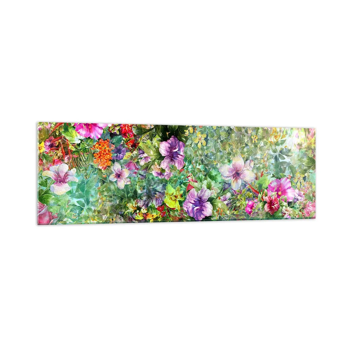 Glasbild - Bild auf glas - Ein buntes Blumenarrangement auf grünem Hintergrund - 160x50cm - In Blumen für das Verderben - Moderne Wanddekoration für Wohnzimmer und Schlafzimmer ARTTOR
