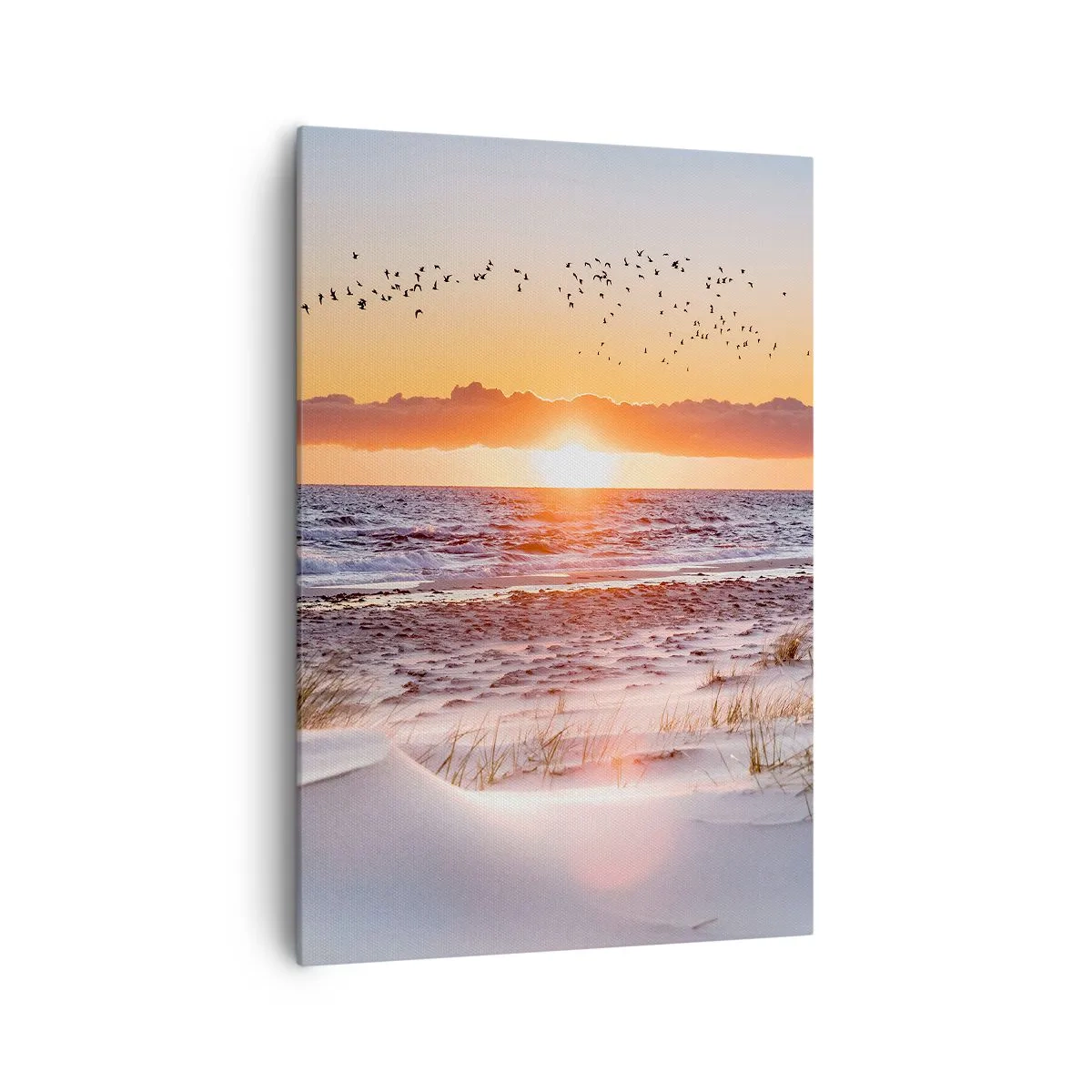 Bild auf Leinwand - Leinwandbild - Sonnenuntergang über dem Meer mit Blick auf die Dünen - 70x100cm - Horizontale Landschaft - Moderne Wanddekoration für Wohnzimmer und Schlafzimmer ARTTOR