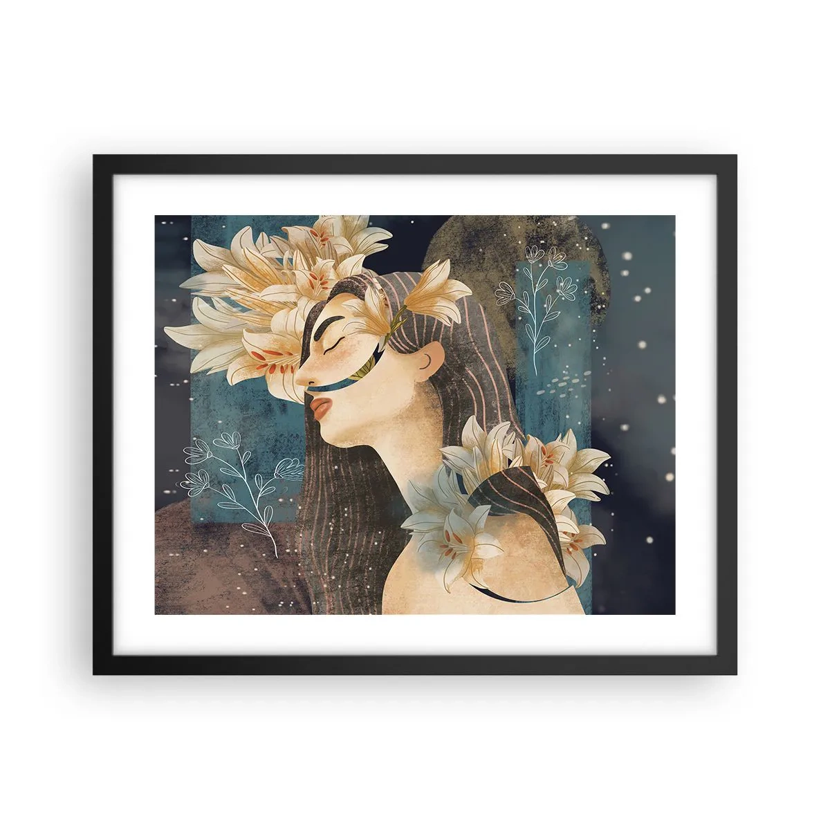 Poster in einem schwarzem Rahmen - Ein Märchen über eine Prinzessin mit Lilien - 50x40 cm