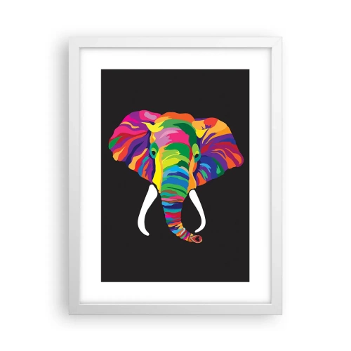 Poster in einem weißen Rahmen - Der Elefant, der es liebte, im Regenbogen zu baden - 30x40 cm