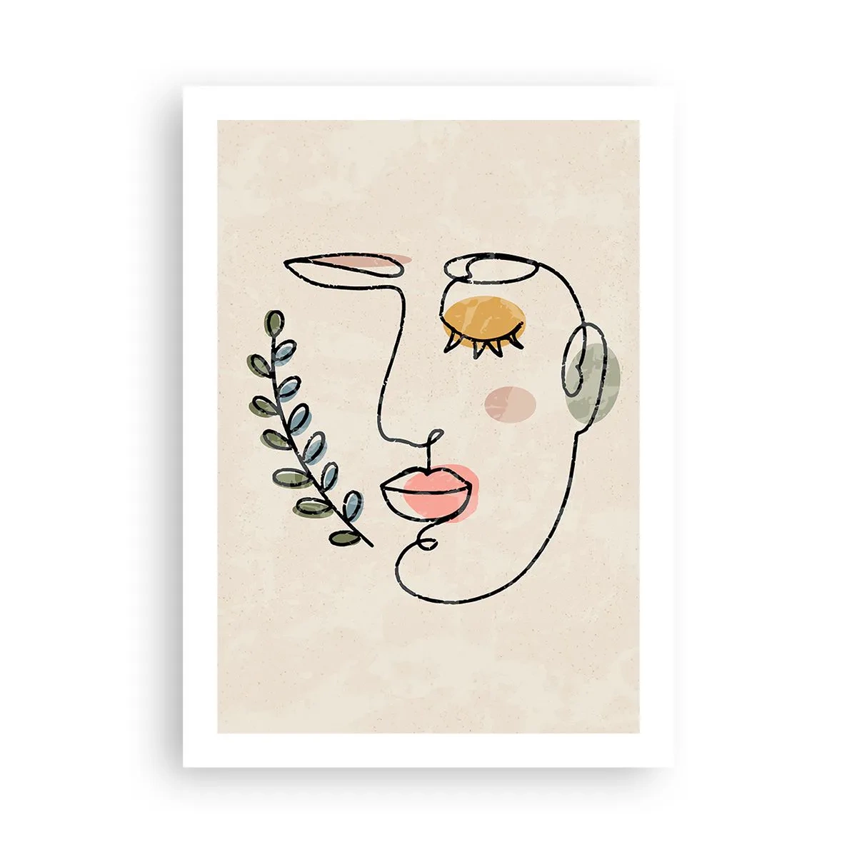 Poster - Minimalistisches Linienporträt einer Frau auf beigem Hintergrund - 50x70cm - Frieden ist gefunden - Moderne Wanddekoration für Wohnzimmer und Schlafzimmer ARTTOR