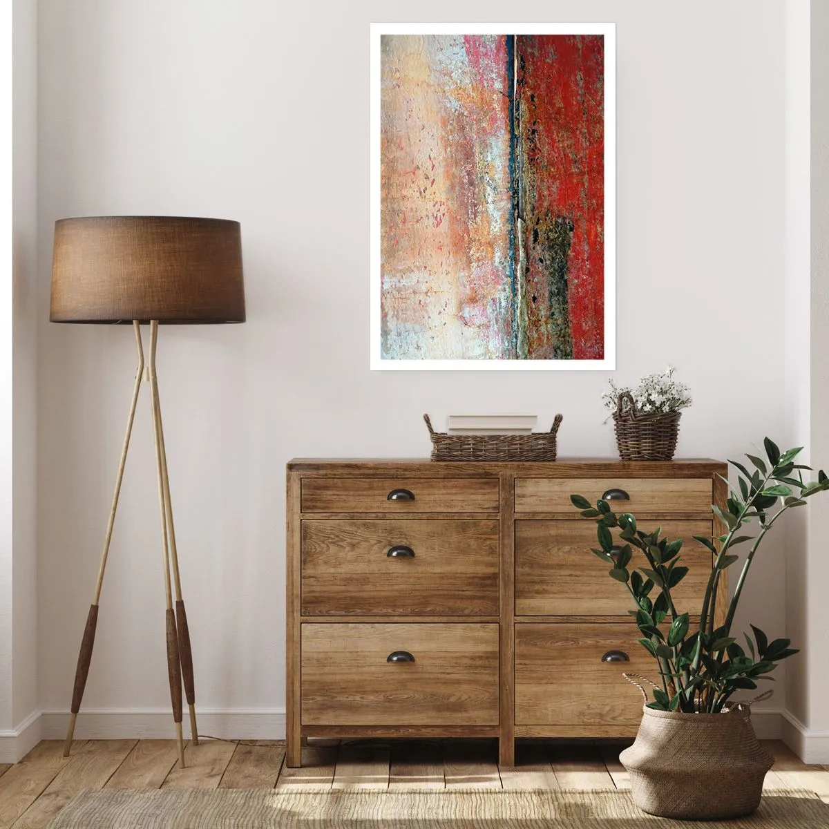 Poster - Abstrakte Textur mit Abschürfungen in Rot und Beige - 50x70cm - Vielleicht liegt es am Meer - Moderne Wanddekoration für Wohnzimmer und Schlafzimmer ARTTOR