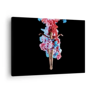 Bild auf Leinwand - Leinwandbild - Eine Tänzerin, umgeben von buntem Rauch auf schwarzem Hintergrund - 70x50cm - In voller Blüte - Moderne Wanddekoration für Wohnzimmer und Schlafzimmer ARTTOR