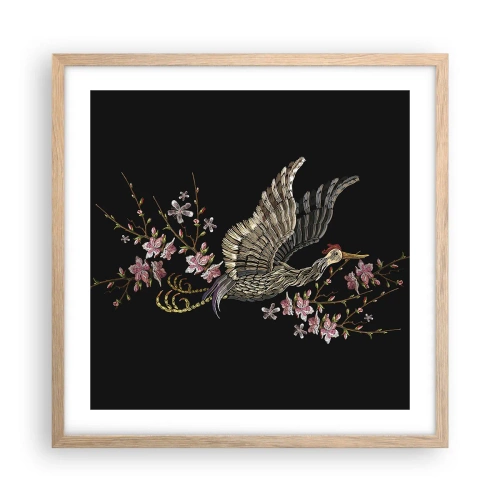 Poster in einem Rahmen aus heller Eiche - Exotischer gestickter Vogel - 50x50 cm