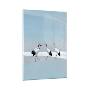 Glasbild - Bild auf glas - Eine Gruppe von Kranichen vor blauem Himmel und der aufgehenden Sonne - 80x120cm - Nach einem heißen Tag - Moderne Wanddekoration für Wohnzimmer und Schlafzimmer ARTTOR