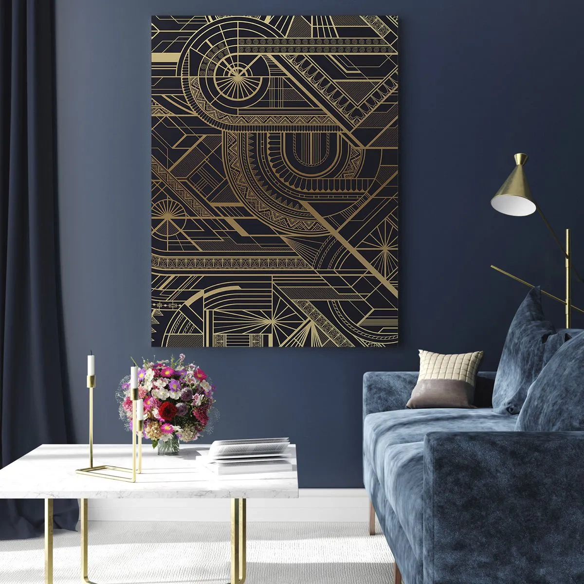 Glasbild - Bild auf glas - Geometrisches Art-Deco-Muster in Gold und Schwarz - 50x70cm - Konzepte, Ideen, Pläne - Moderne Wanddekoration für Wohnzimmer und Schlafzimmer ARTTOR