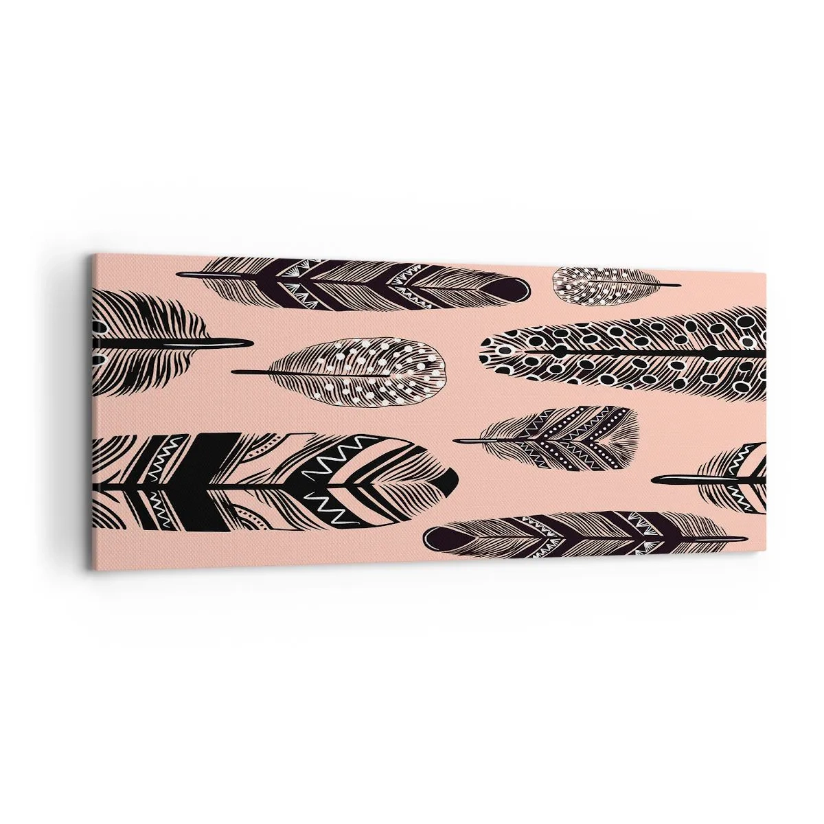 Bild auf Leinwand - Leinwandbild - Dekorative Federn auf hellem Hintergrund - 120x50cm - Indische Sammlung - Moderne Wanddekoration für Wohnzimmer und Schlafzimmer ARTTOR