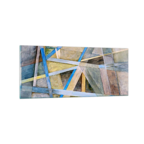 Glasbild - Bild auf glas - Geometrische Komposition mit hellen und blauen Linien - 120x50cm - Gerade oder diagonal? - Moderne Wanddekoration für Wohnzimmer und Schlafzimmer ARTTOR