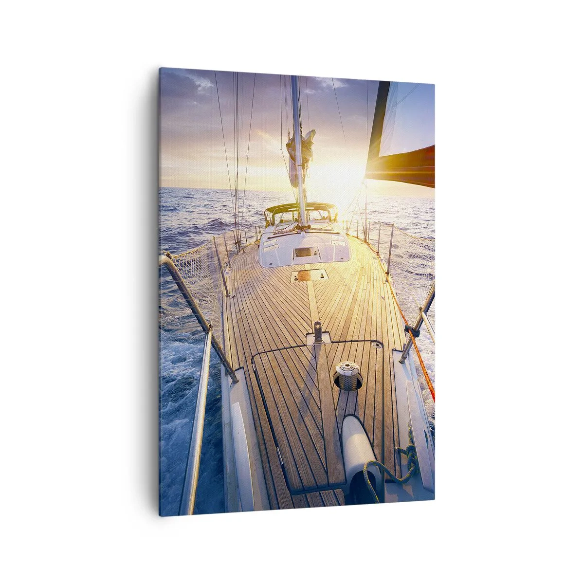 Bild auf Leinwand - Leinwandbild - Yacht auf See bei Sonnenuntergang - 70x100cm - Laufen unter den Wellen - Moderne Wanddekoration für Wohnzimmer und Schlafzimmer ARTTOR