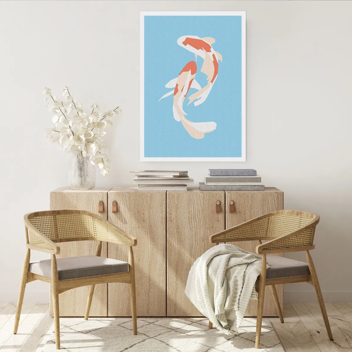 Poster - Zwei Koi-Fische schwimmen in Harmonie - 50x70cm - Spontanes Synchronschwimmen - Moderne Wanddekoration für Wohnzimmer und Schlafzimmer ARTTOR