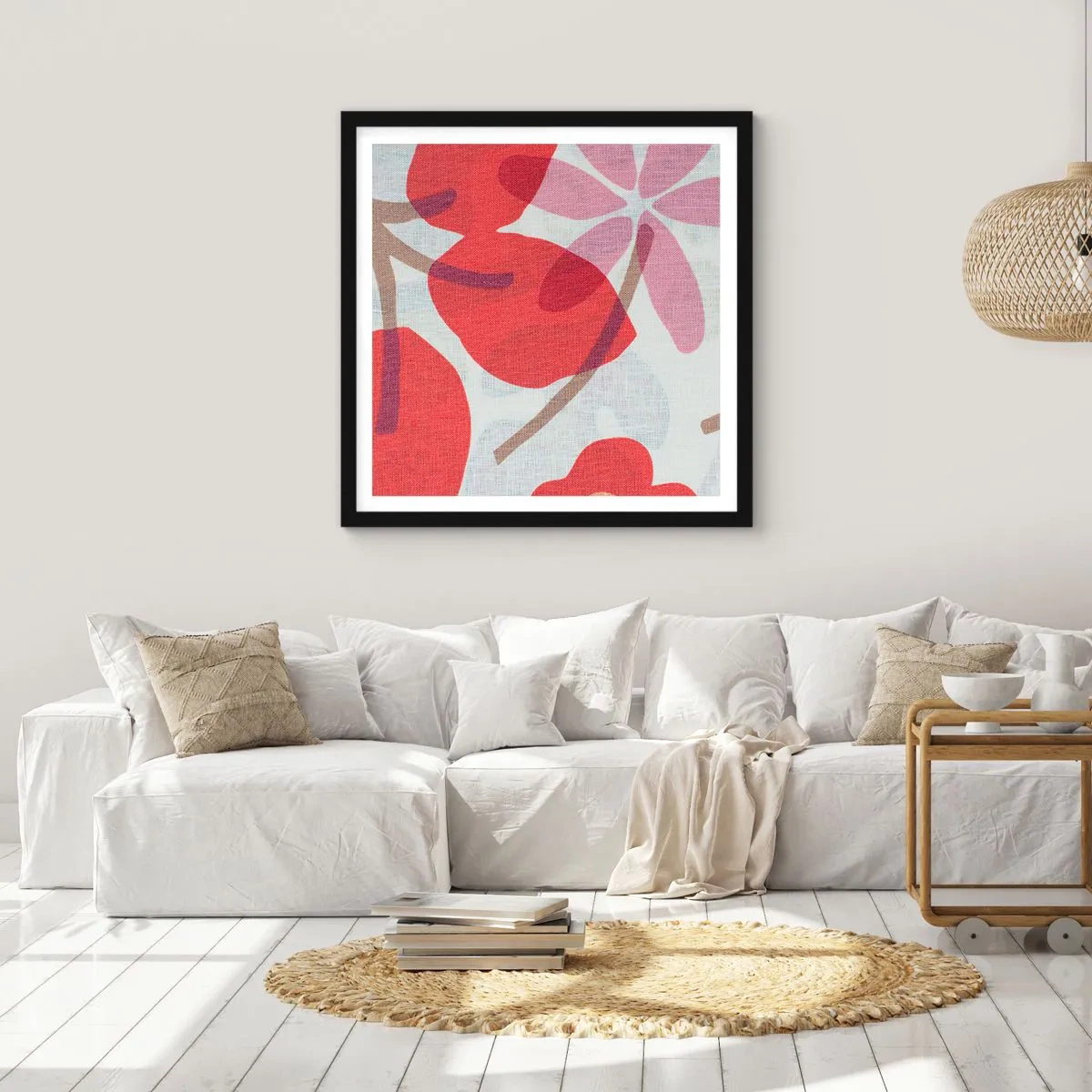 Poster in einem schwarzem Rahmen - Blumenarrangement in Rosa - 40x40 cm