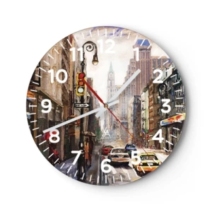 Wanduhr - Glasuhr - New York - auch im Regen bunt - 30x30 cm