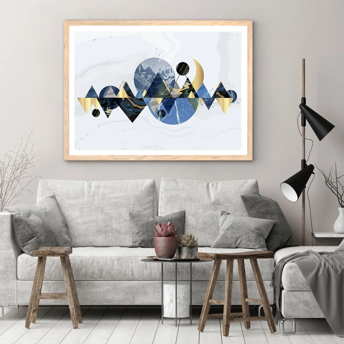 Poster in einem Rahmen aus heller Eiche - Geometrische Landschaft - 50x40 cm