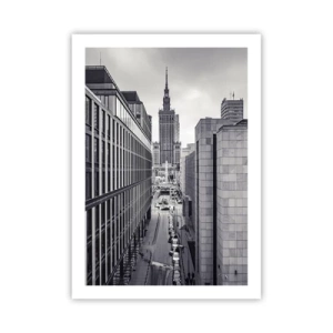 Poster - Blick auf den Palast der Kultur und Wissenschaft in Warschau in Grautönen - 50x70cm - Warschauer Tal - Moderne Wanddekoration für Wohnzimmer und Schlafzimmer ARTTOR