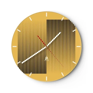 Wanduhr - Glasuhr - Gelber Hintergrund mit schwarzen vertikalen Linien, die einen geometrischen Effekt erzeugen - 30x30cm - Quadratur der Gegensätze - Moderne Wanddekoration für Wohnzimmer, Küche und Schlafzimmer ARTTOR