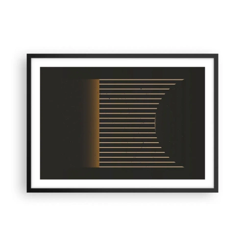 Poster in einem schwarzem Rahmen - Geometrisches Muster mit Streifen auf dunklem Hintergrund - 70x50cm - Die Dunkelheit erkunden - Moderne Wanddekoration für Wohnzimmer und Schlafzimmer ARTTOR