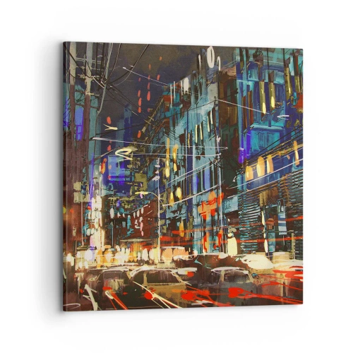 Bild auf Leinwand - Leinwandbild - Abendlicher Straßentrubel - 70x70 cm