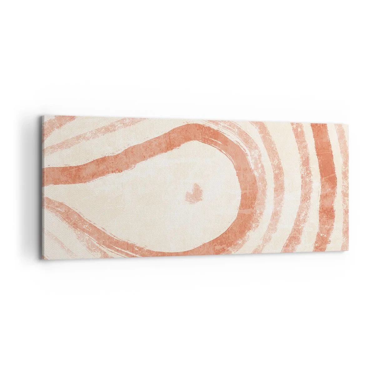 Bild auf Leinwand - Leinwandbild - Ein abstraktes Motiv aus konzentrischen Linien in Terrakotta-Tönen. - 120x50cm - Korallenkreise – Komposition - Moderne Wanddekoration für Wohnzimmer und Schlafzimmer ARTTOR