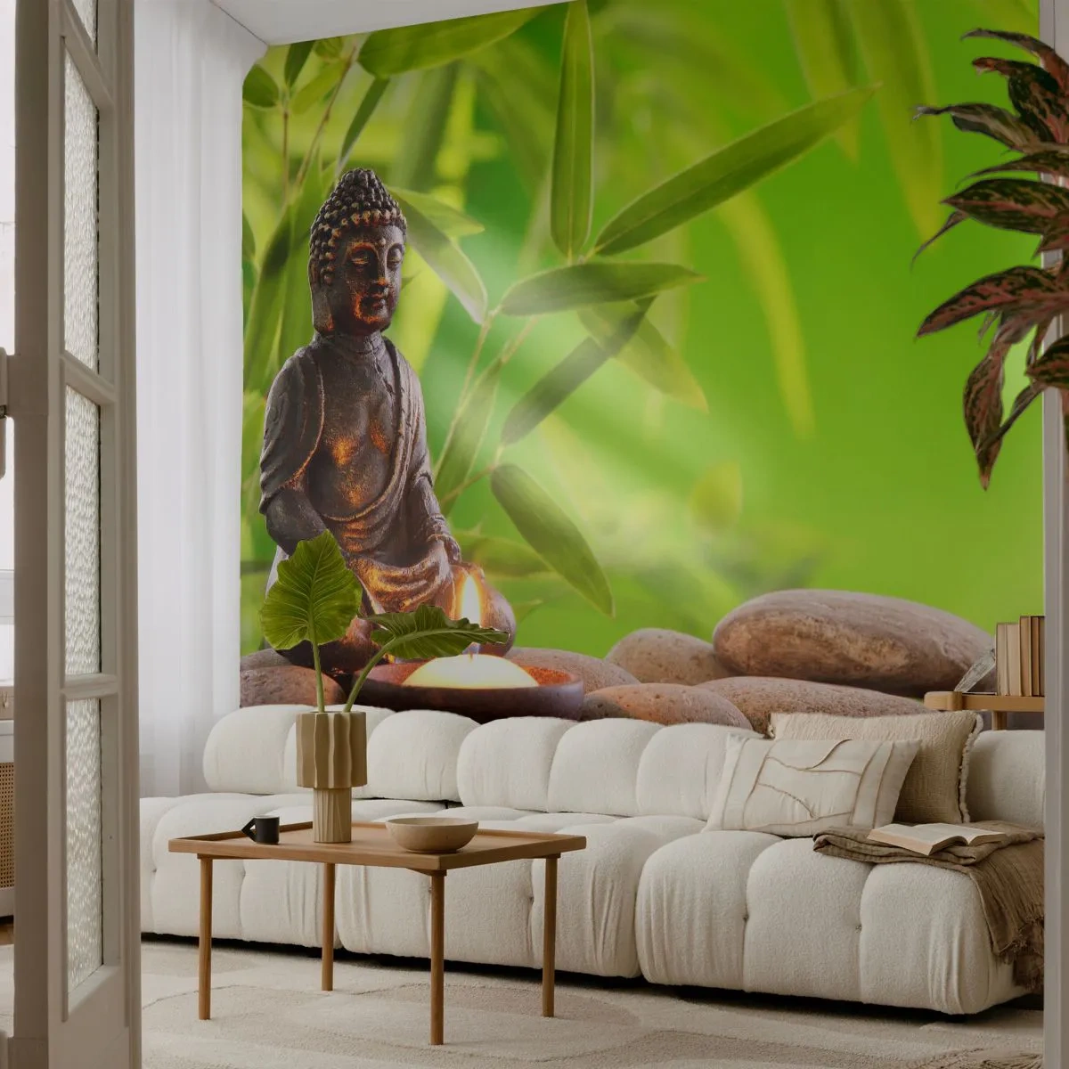 Selbstklebende Fototapete Deluxe Sticker - Das Leben ist wunderschoen - Buddha, Bambus, Spa - 150x105 cm