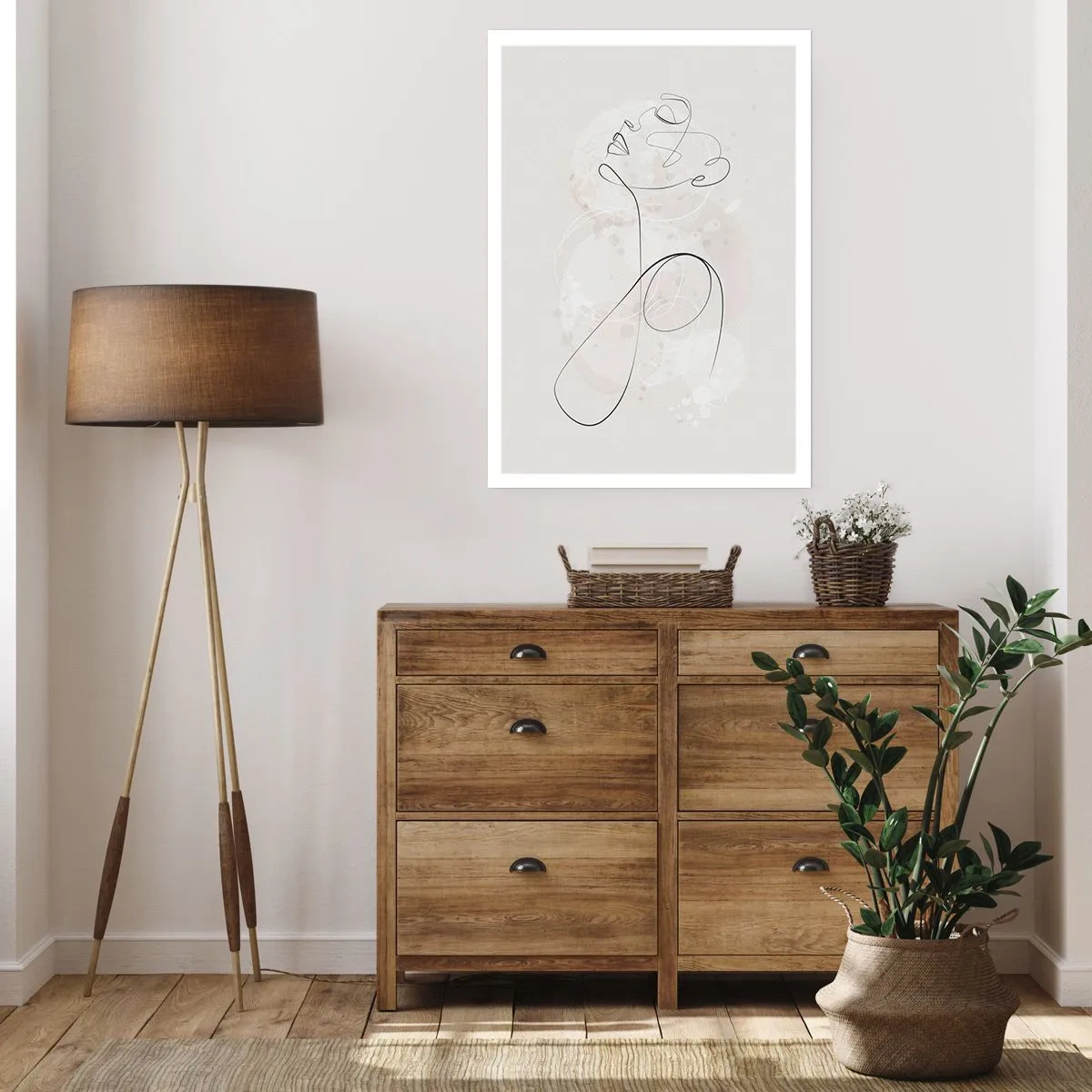 Poster - Die Konturlinie der Figur vor dem Hintergrund zarter Pastellformen - 50x70cm - Die Spirale der Schönheit - Moderne Wanddekoration für Wohnzimmer und Schlafzimmer ARTTOR