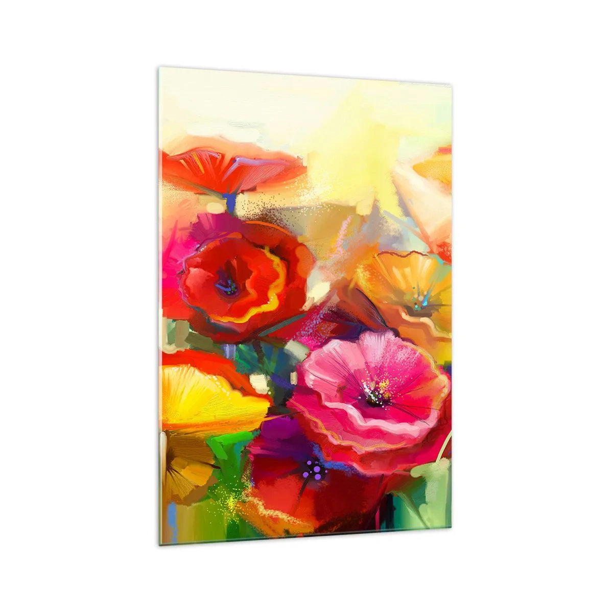 Glasbild - Bild auf glas - Bunte abstrakte Blumen auf hellem Hintergrund - 70x100cm - Nicht nur rot - Moderne Wanddekoration für Wohnzimmer und Schlafzimmer ARTTOR