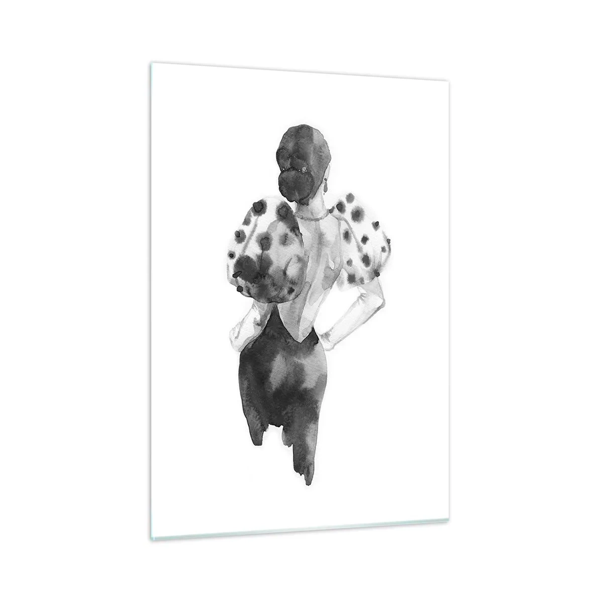 Glasbild - Bild auf glas - Schwarz-weiße Silhouette einer Frau im eleganten Outfit - 50x70cm - Sie ging direkt vorbei - Moderne Wanddekoration für Wohnzimmer und Schlafzimmer ARTTOR