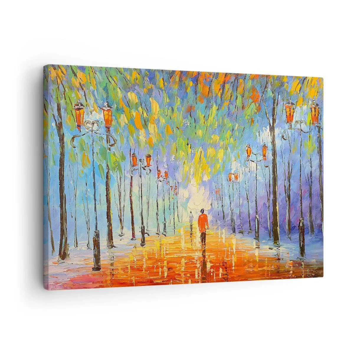 Bild auf Leinwand - Leinwandbild - Ein malerischer Spaziergang zwischen den Laternen in einer regnerischen Nacht - 70x50cm - Nachtlied des Regens - Moderne Wanddekoration für Wohnzimmer und Schlafzimmer ARTTOR