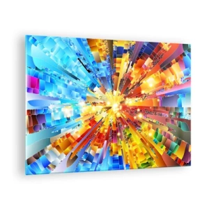 Glasbild - Bild auf glas - Eine abstrakte Farbexplosion in einer dynamischen, geometrischen Komposition. - 70x50cm - In Medienauflösung - Moderne Wanddekoration für Wohnzimmer und Schlafzimmer ARTTOR